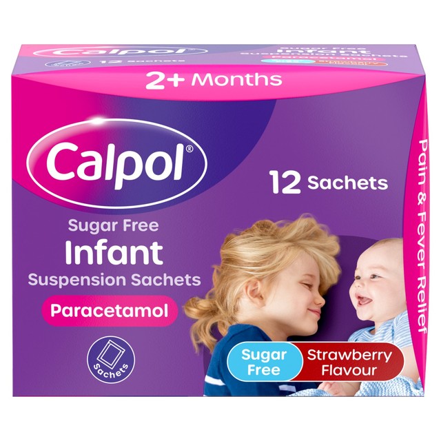 Calpol Infant Suspension Sachets Strawberry 2+ Months 12 Sachets - British product