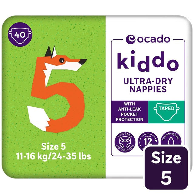 Ocado Kiddo Ultra-Dry nappies Size 5 (11-16kg), imported from the UK