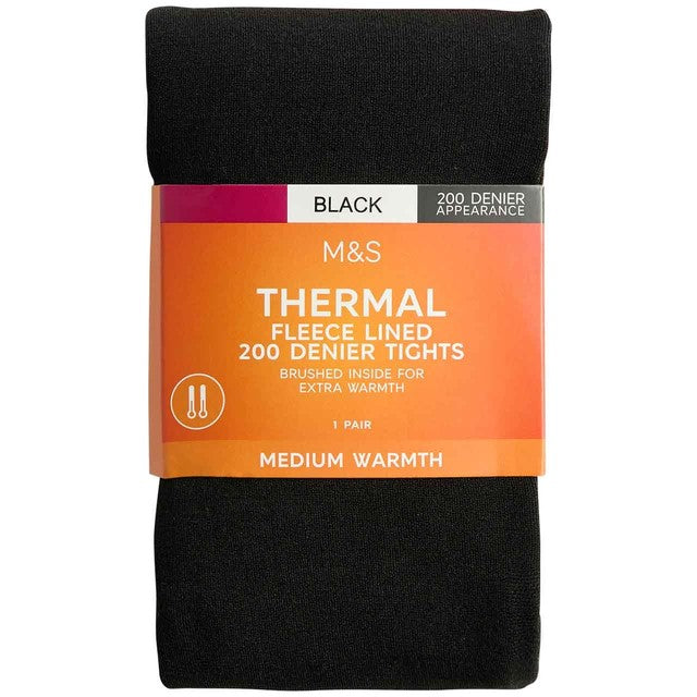 M&S Women's Thermal Fleece Lined Tights, Black, Large, imported from the UK