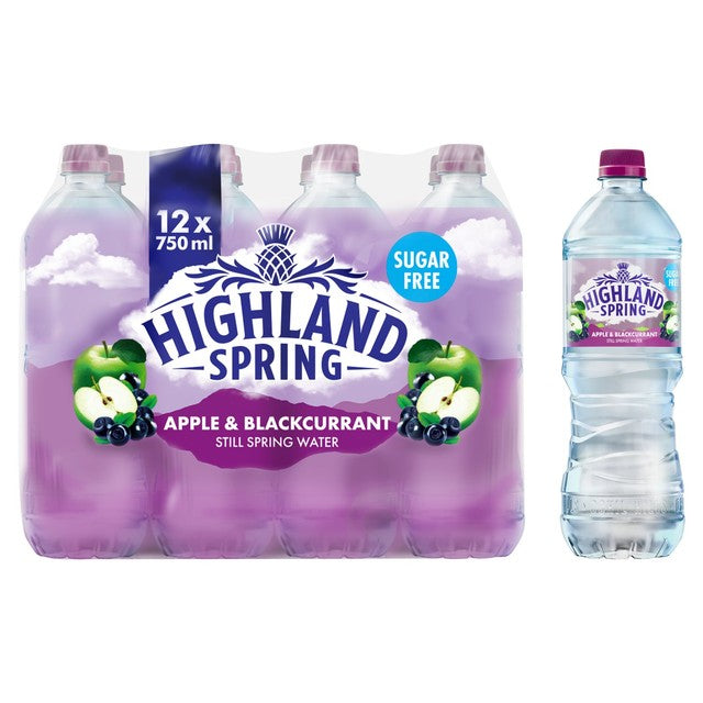 Highland Spring apple blackcurrant flavoured still water, imported from the UK
