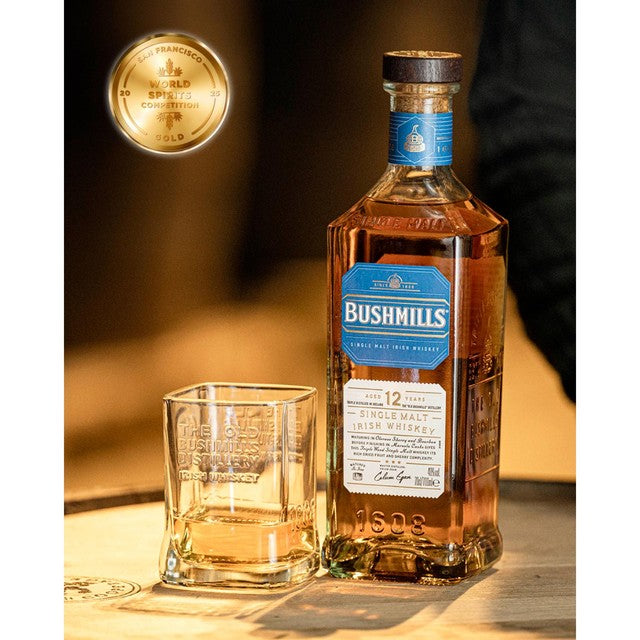 Bushmills 12 Year Old Irish single malt whiskey, imported from the UK