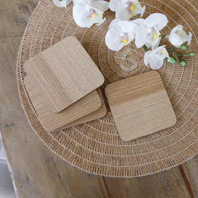 Naturals oak veneer coasters pack of 4 - British product