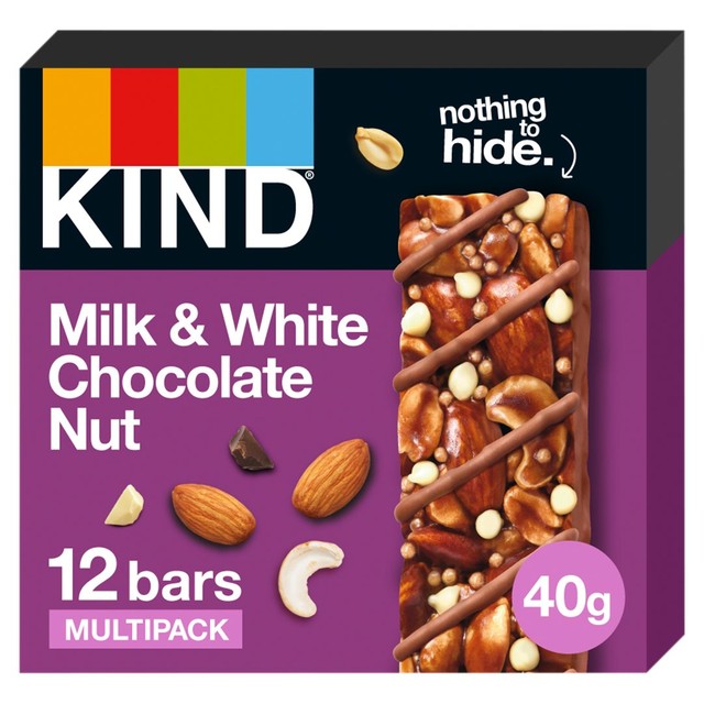 KIND milk and white chocolate nut bar box, imported from the UK