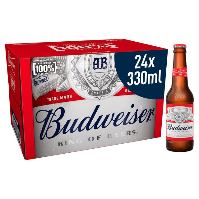 Budweiser lager beer 24 x 330ml bottles - British product