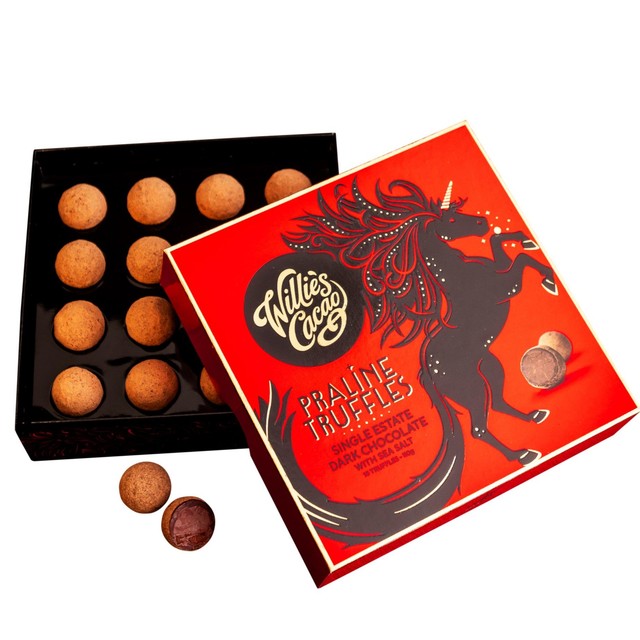 Willies Cacao dark chocolate praline truffles with sea salt 110g (British brand)