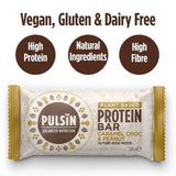 Pulsin caramel choc & peanut vegan protein bar 50g, imported from the UK