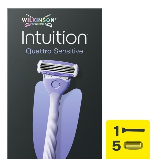 Wilkinson Sword Intuition Quattro Sensitive women's razor with 5 refills (British brand)