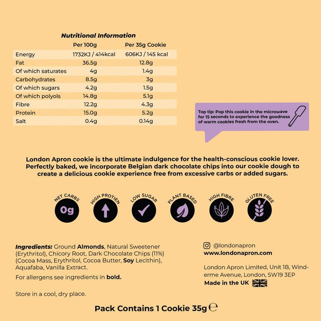 London Apron Chocolate Chip Keto Cookie 35g, UK version