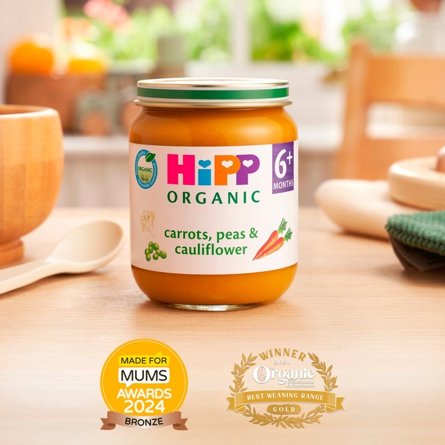 HiPP Organic carrots, peas & cauliflower baby food jar 125g, UK version