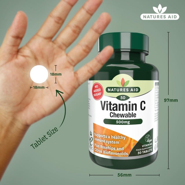 Natures Aid chewable Vitamin C tablets 500mg, imported from the UK
