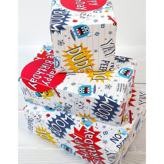Abacus Birthday Monsters gift wrap pack with tags - British product