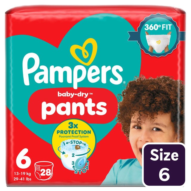 Pampers Baby-Dry Nappy Pants Essential Pack Size 6 (15kg+), imported from the UK