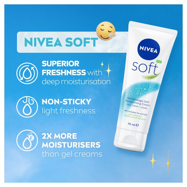 Nivea Soft moisturiser cream 75ml, imported from the UK
