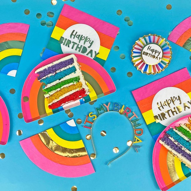 Talking Tables rainbow Happy Birthday napkins, 20 per pack (British brand)