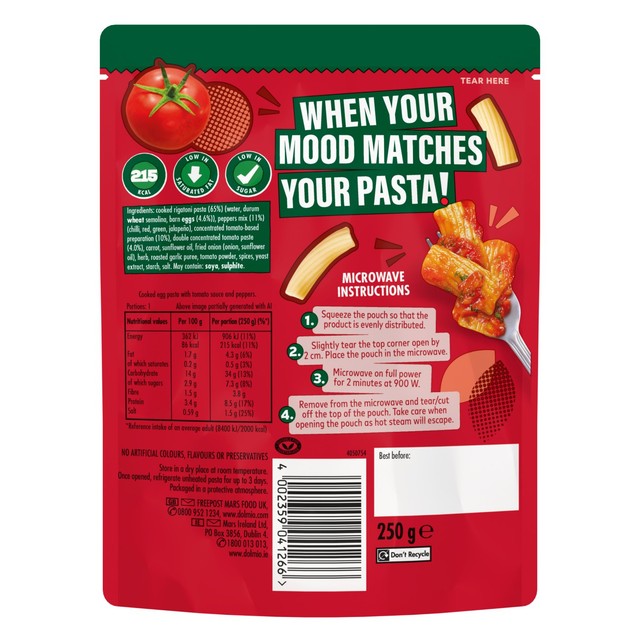 Dolmio Arrabbiata Rigatoni microwave pasta meal 250g (British brand)
