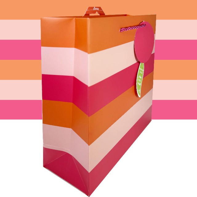 Deva pink stripe medium square gift bag, UK version