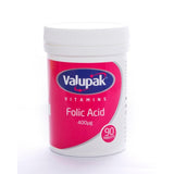 Valupak Folic Acid Tablets 400ug 90 tablets (British brand)
