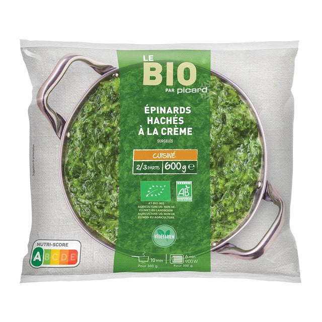 Picard organic chopped spinach with cream 600g, imported from the UK