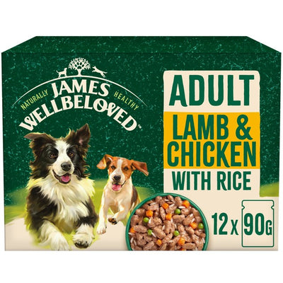 M&S James Wellbeloved Adult Wet Dog Food Lamb & Chicken in Gravy Pouch 12x90g- Buy online at McGrocer