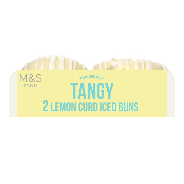 M&S lemon curd iced buns 2 per pack, imported from the UK