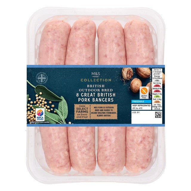 M&S Great British Pork Bangers 454g, imported from the UK