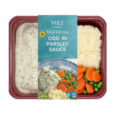 Filet de cabillaud sauce persillade avec purée, petits pois et carottes M&S 400g