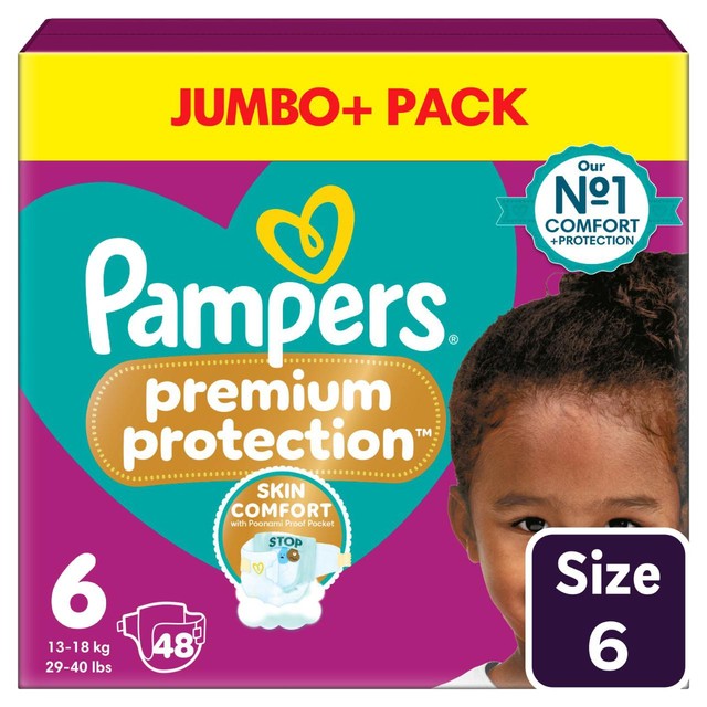 Pampers Premium Protection nappies size 6 13kg+, imported from the UK