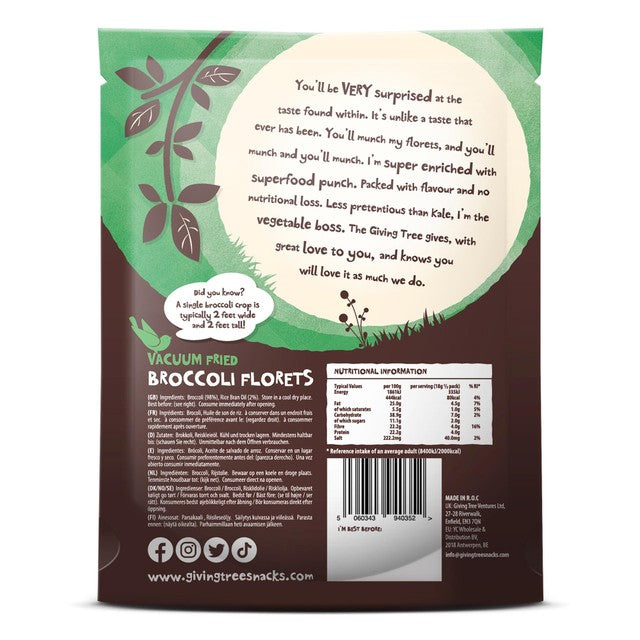 Giving Tree vacuum fried broccoli crisps 36g (British brand)
