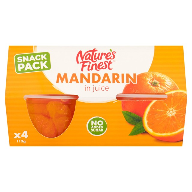 Natures Finest Mandarin in Juice fruit pot 4 x 113g, imported from the UK