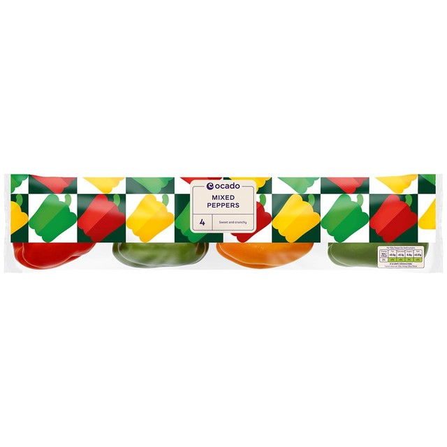 Ocado mixed bell peppers 4 pack, imported from the UK