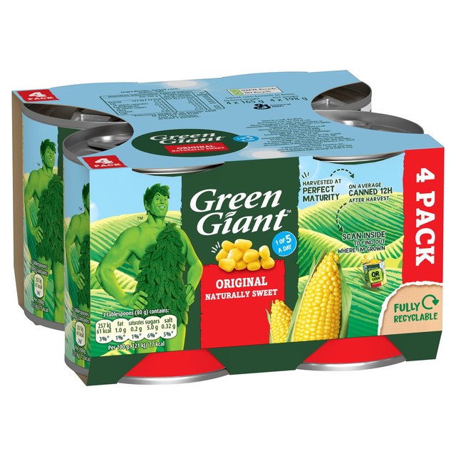 Green Giant original sweetcorn canned, imported from the UK