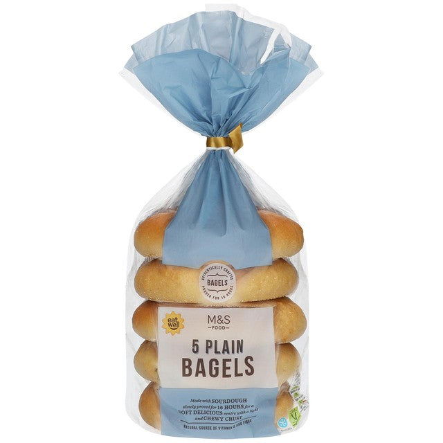 M&S plain sourdough bagels 5 pack, imported from the UK