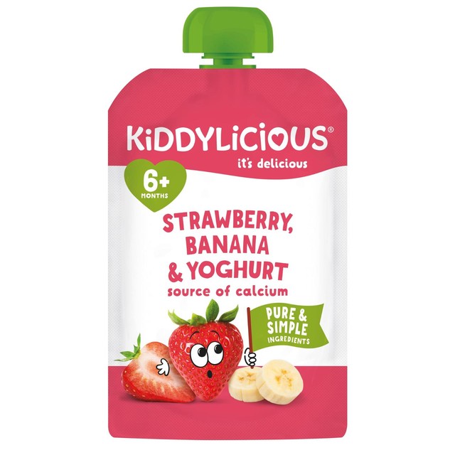 Kiddylicious strawberry banana yoghurt baby food pouch 100g, UK version