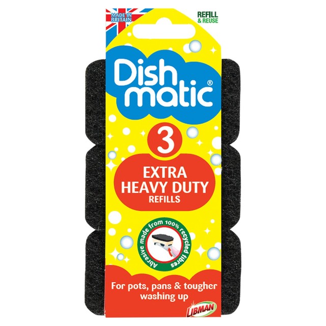 Dishmatic Extra Heavy Duty scourer refills 3 pack - British product