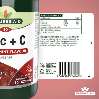Natures Aid Zink + C Pfefferminz-Lutschtabletten zur Immununterstützung