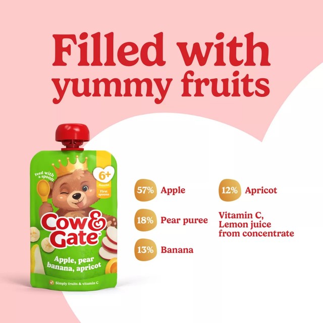 Cow & Gate apple pear banana apricot baby food pouch 100g - British product