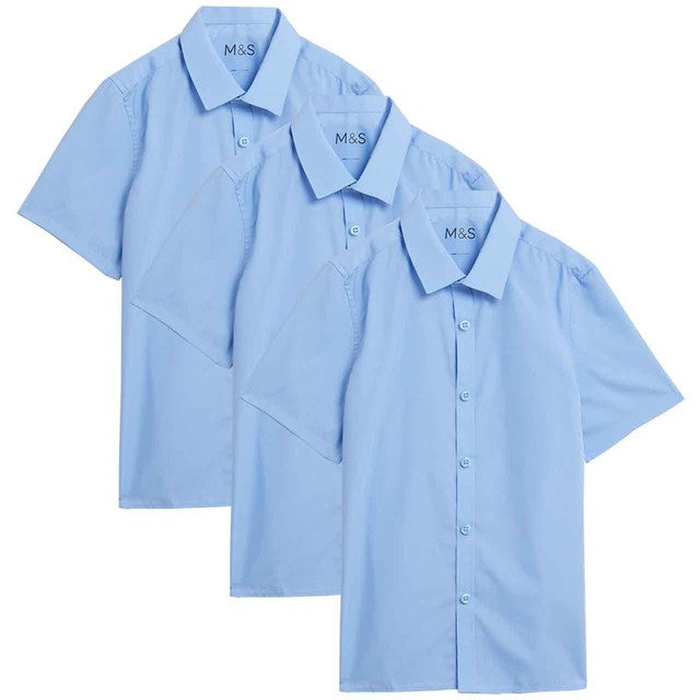 M&S Boys School Slim Fit Shirts Blue 3-4 Years, imported from the UK