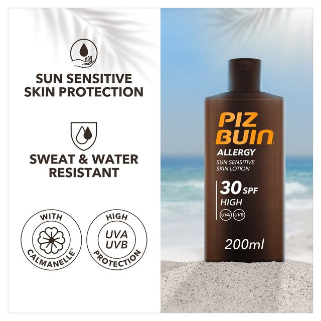 Piz Buin allergy sensitive skin sun lotion SPF30 200ml, imported from the UK