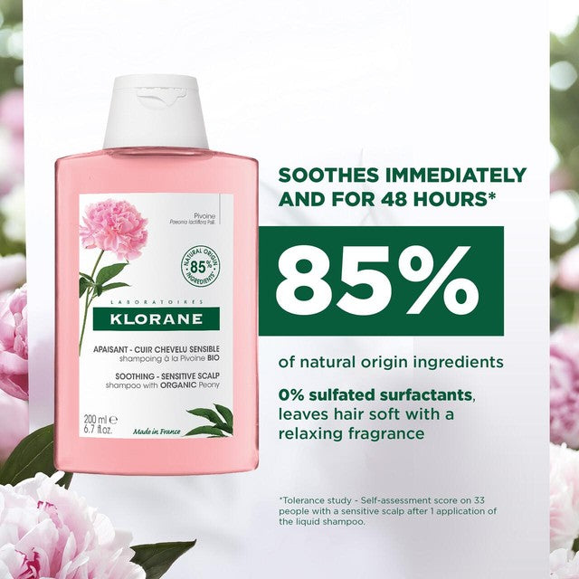 Klorane Soothing Shampoo Organic Peony 200ml, imported from the UK