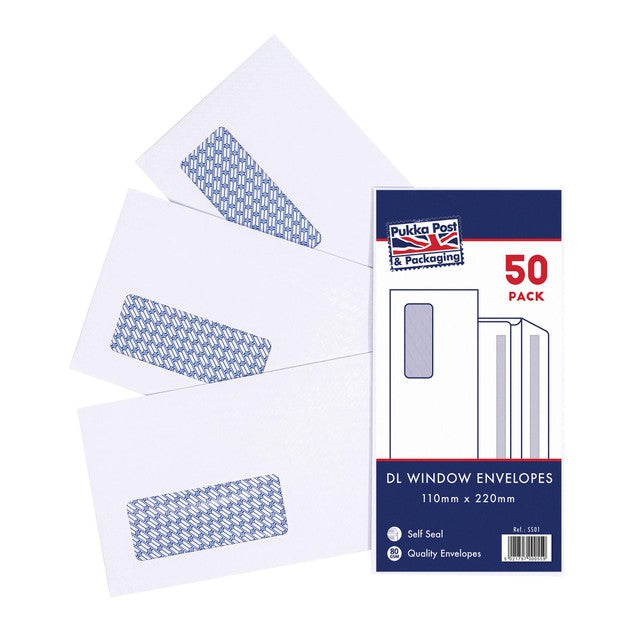 Pukka Pads DL self-seal window envelopes pack of 50, imported from the UK