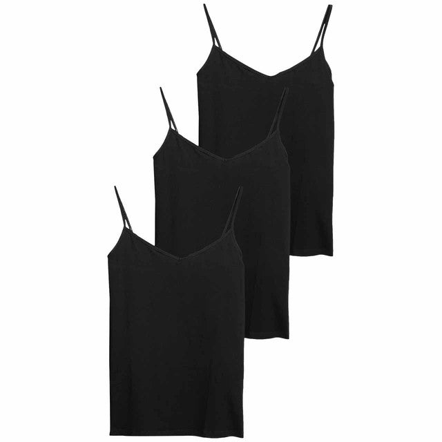 M&S Women's Cotton Rich Strappy Vests Black Size 14, imported from the UK