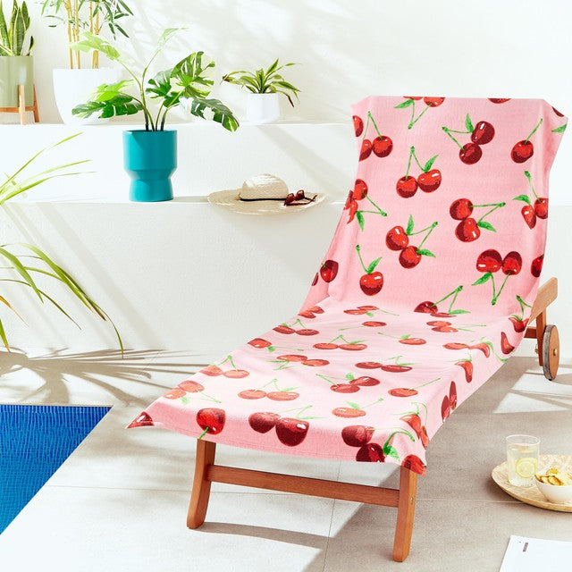 Catherine Lansfield cherries sun lounger towel, imported from the UK