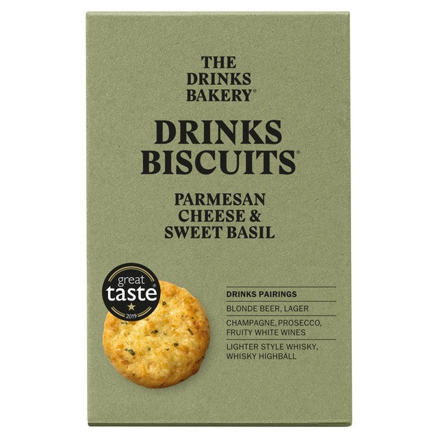 The Drinks Bakery Parmesan Toasted Pinenut & Basil savoury biscuits 110g (British brand)