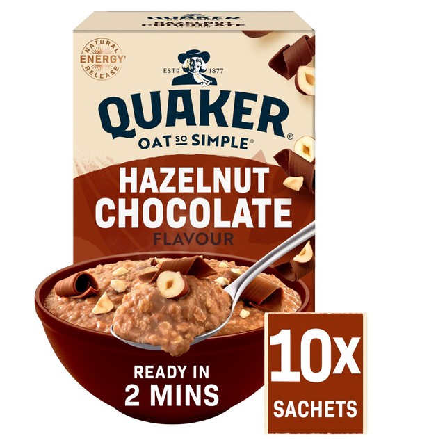 Quaker Hazelnut Chocolate porridge sachets 10 sachets, imported from the UK