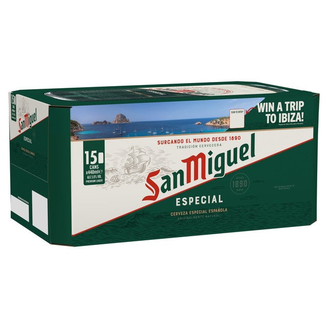 San Miguel premium lager beer cans (British brand)