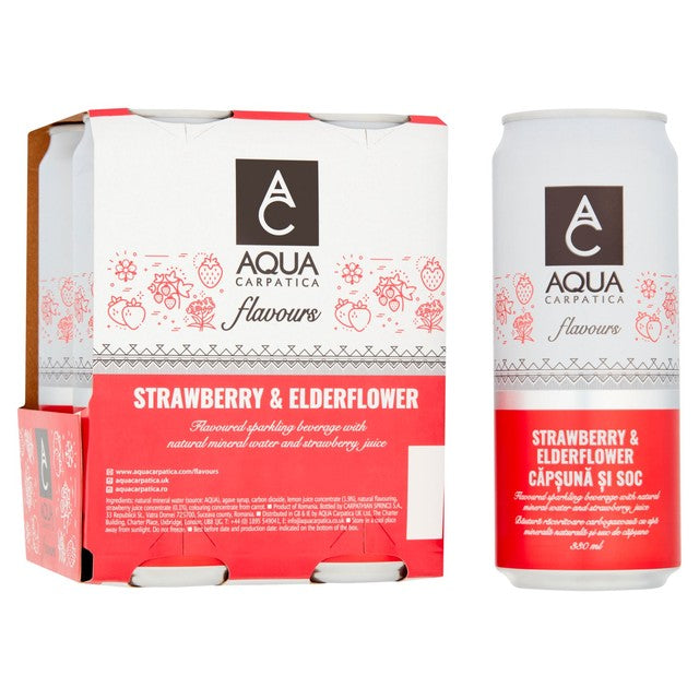 Aqua Carpatica strawberry and elderflower flavoured sparkling water 4 x 330ml - British product