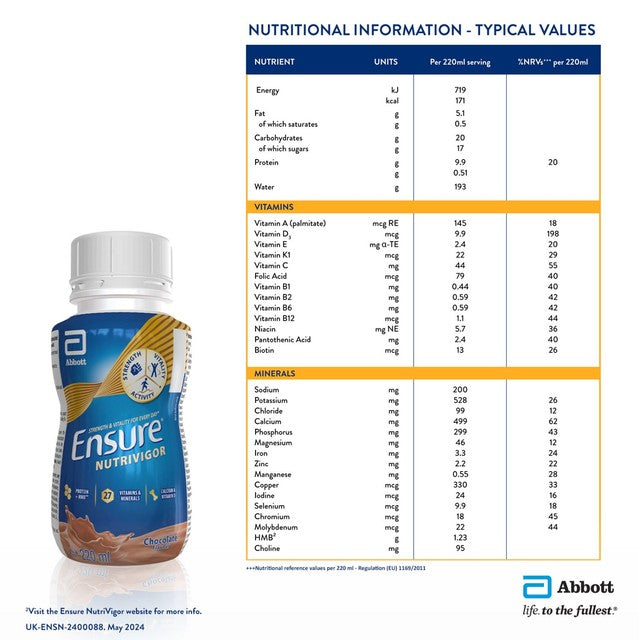 Ensure NutriVigor chocolate flavour nutritional shake 220ml - British product