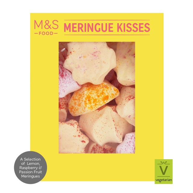 M&S fruity meringue kisses with lemon raspberry passion fruit 100g, imported from the UK