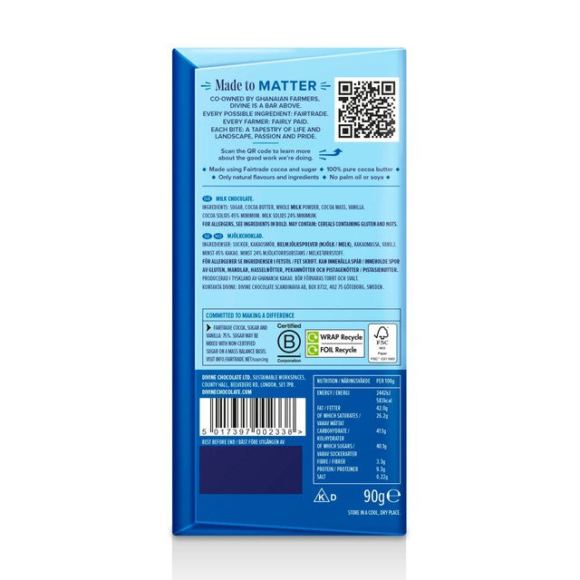 Divine 45% cocoa milk chocolate bar 90g - British product