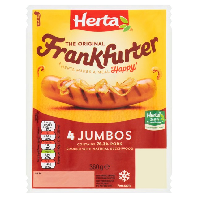Herta Jumbo Frankfurters hot dogs 4 pack - British product